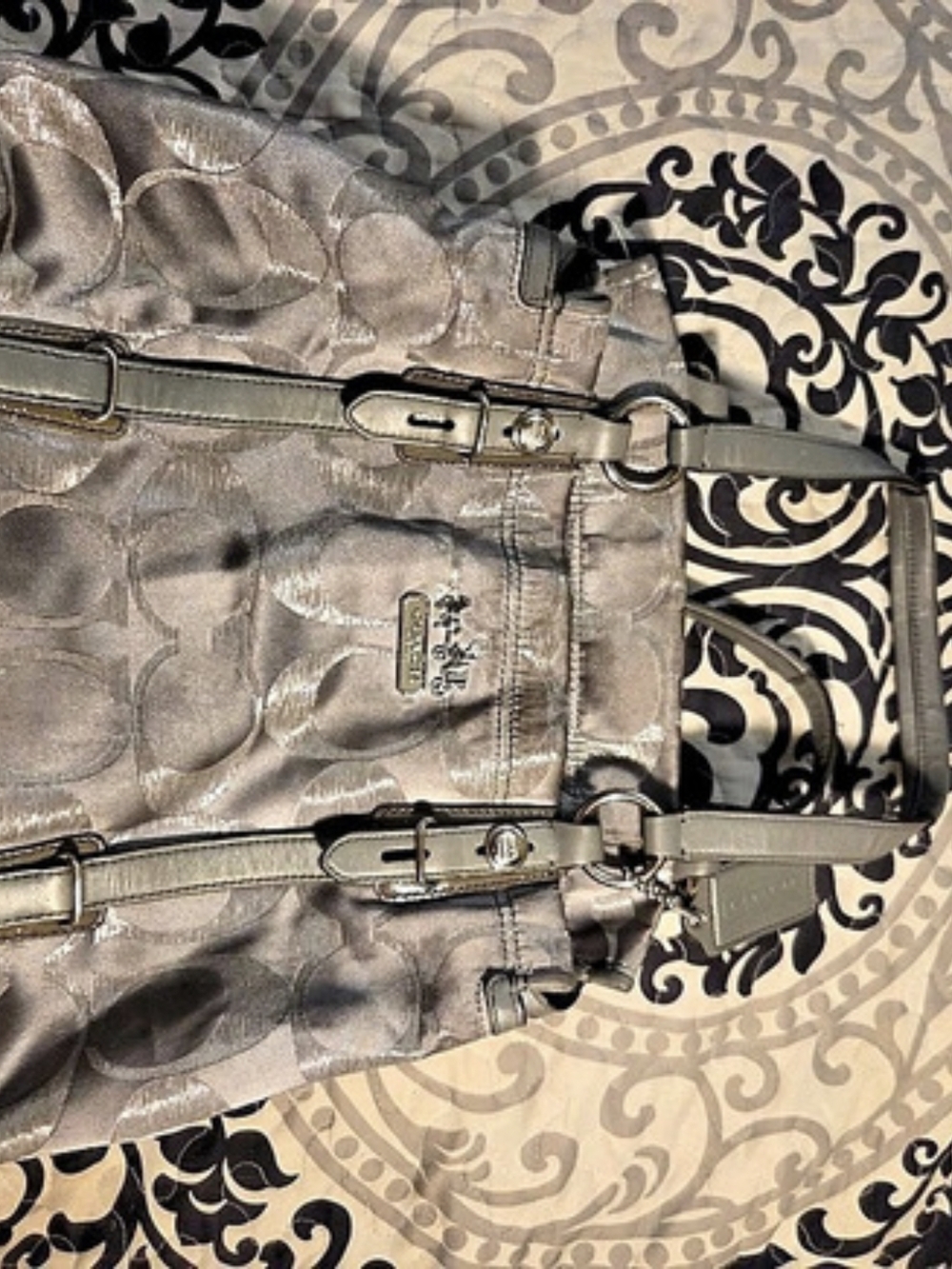 COACH Madison Op Art Madeline Tote Gray & Silver